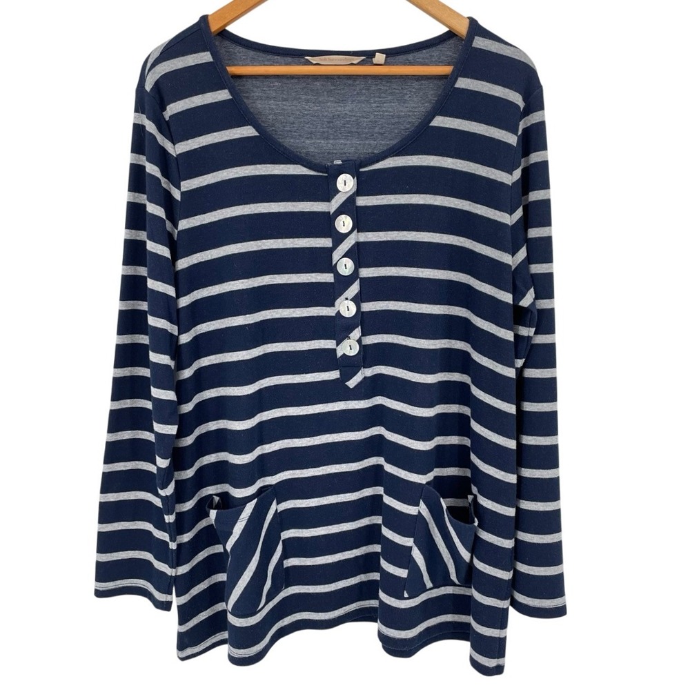 Soft Surroundings Size XL Parker Tunic Scoop Neckโ Stripe Henley Top Pockets